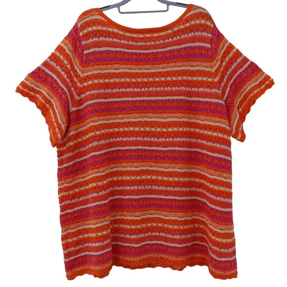 Belle by Kim Gravel Summer Boho Pointelle Stripe Sweater Sz 3X Orange Knit - Picture 2 of 15